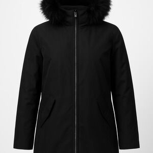 Gap Womens Black Faux Fur Trim Hooded Parka Jacket Coat Medium.